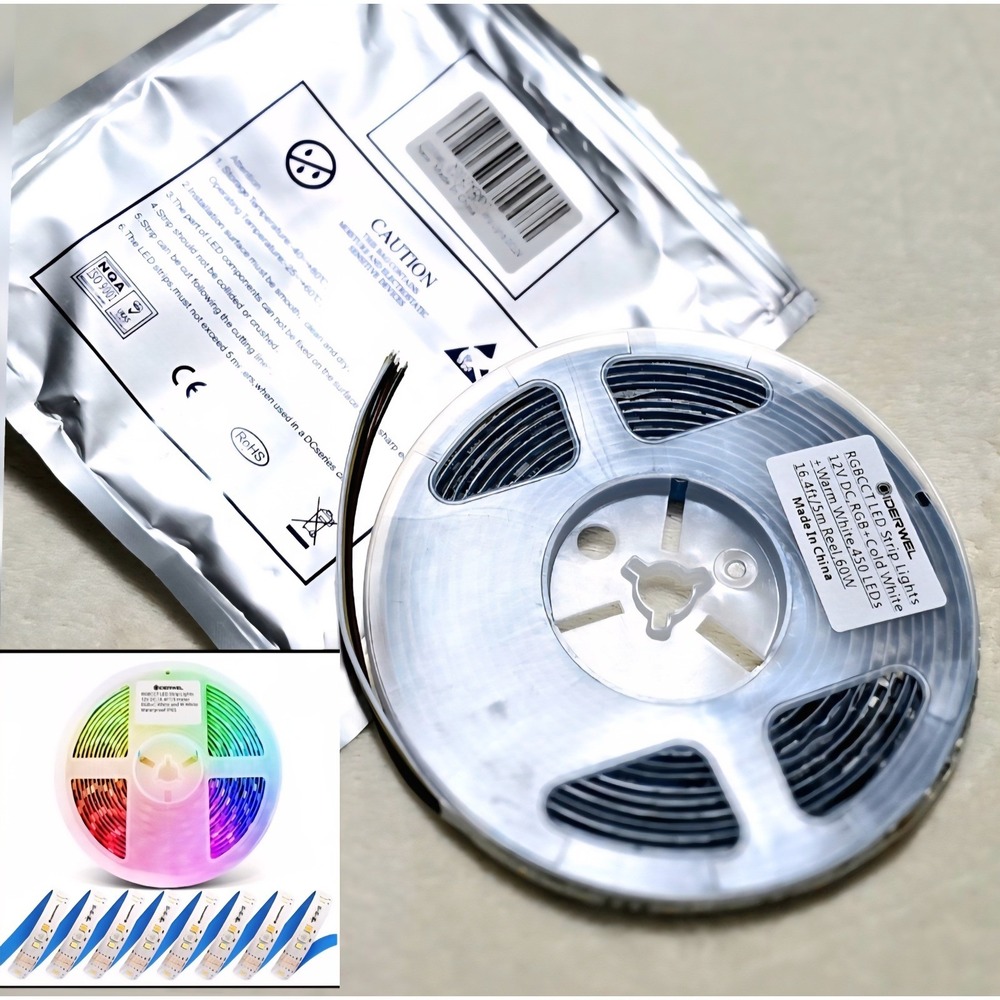 DERWEL RGB‎ CCT LED Strip Lights 12V DC 16.4ft Waterproof IP65 White